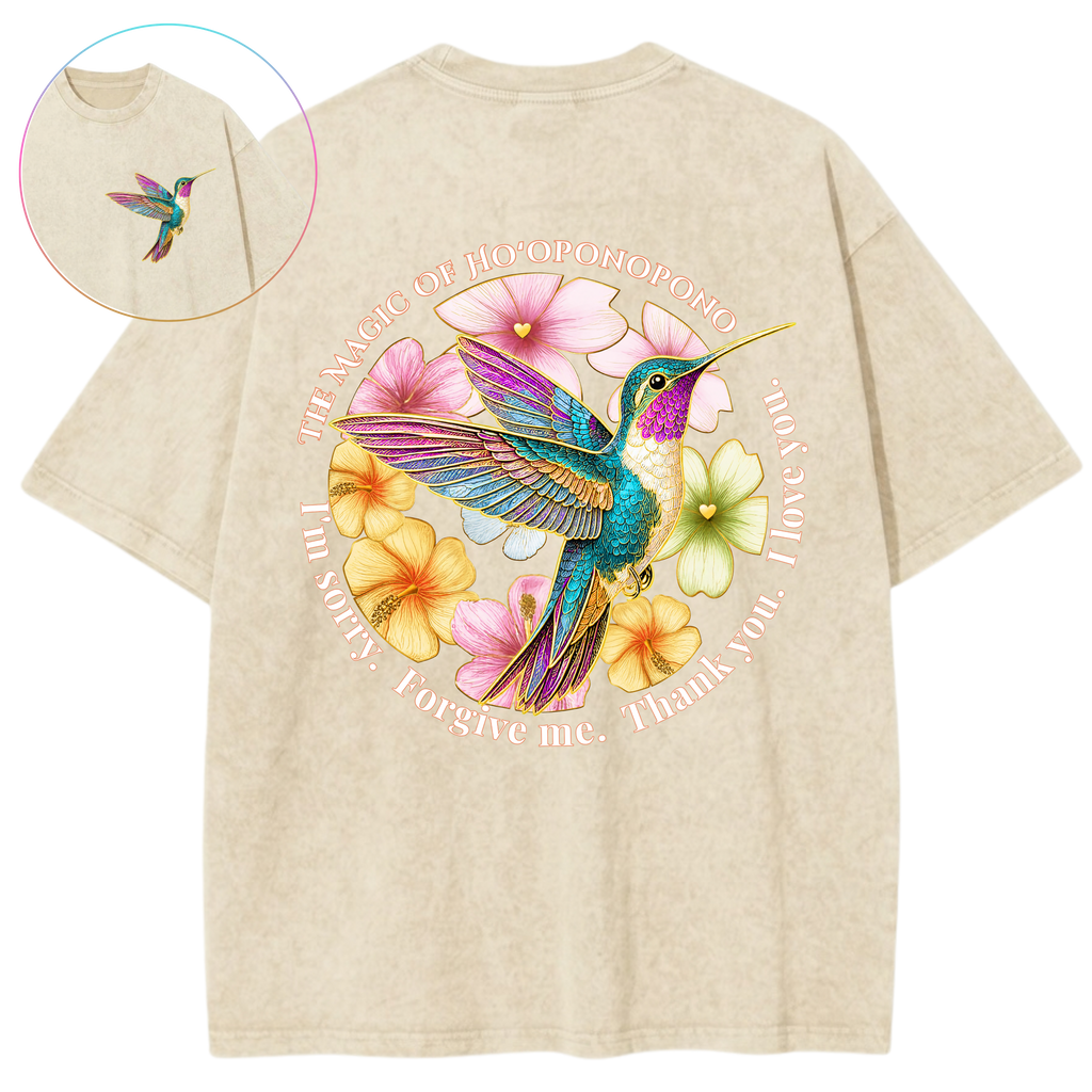 Ho'oponopono Healing Hummingbird Sacred Circle Vintage Wash Oversized T-Shirt