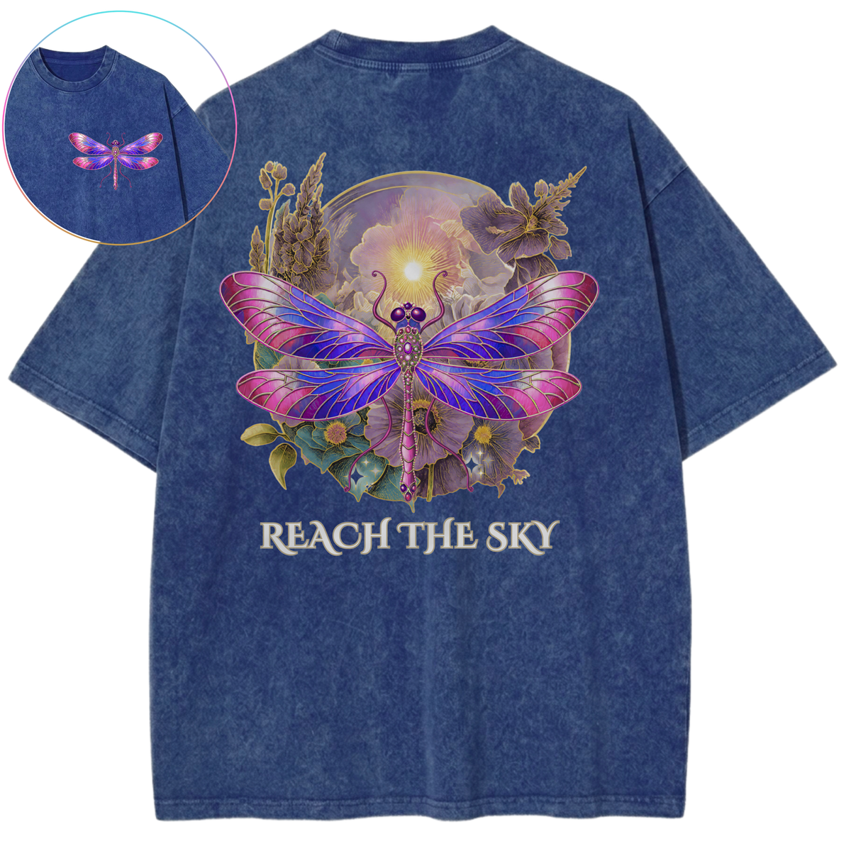 Reach The Sky Dragonfly Moonlit Light Vintage Wash Oversized T-Shirt