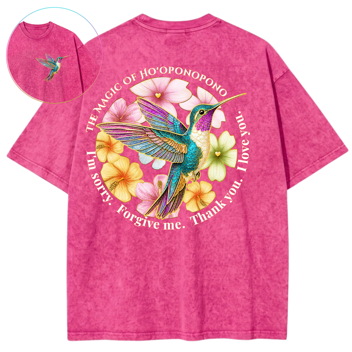 Ho'oponopono Healing Hummingbird Sacred Circle Vintage Wash Oversized T-Shirt