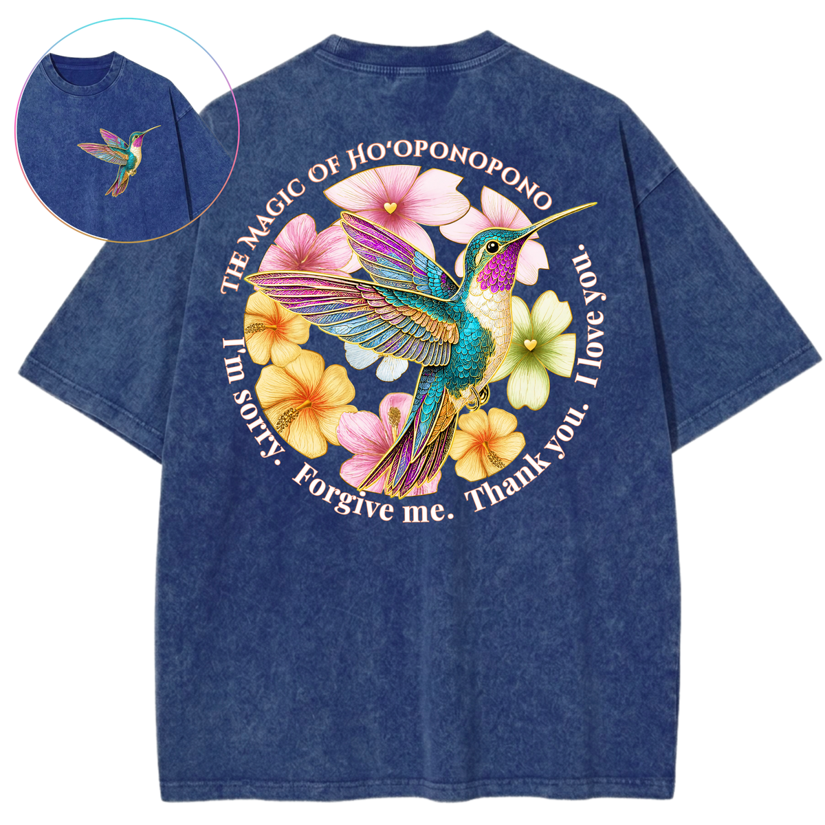 Ho'oponopono Healing Hummingbird Sacred Circle Vintage Wash Oversized T-Shirt