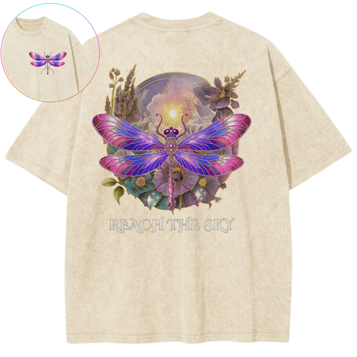 Reach The Sky Dragonfly Moonlit Light Vintage Wash Oversized T-Shirt