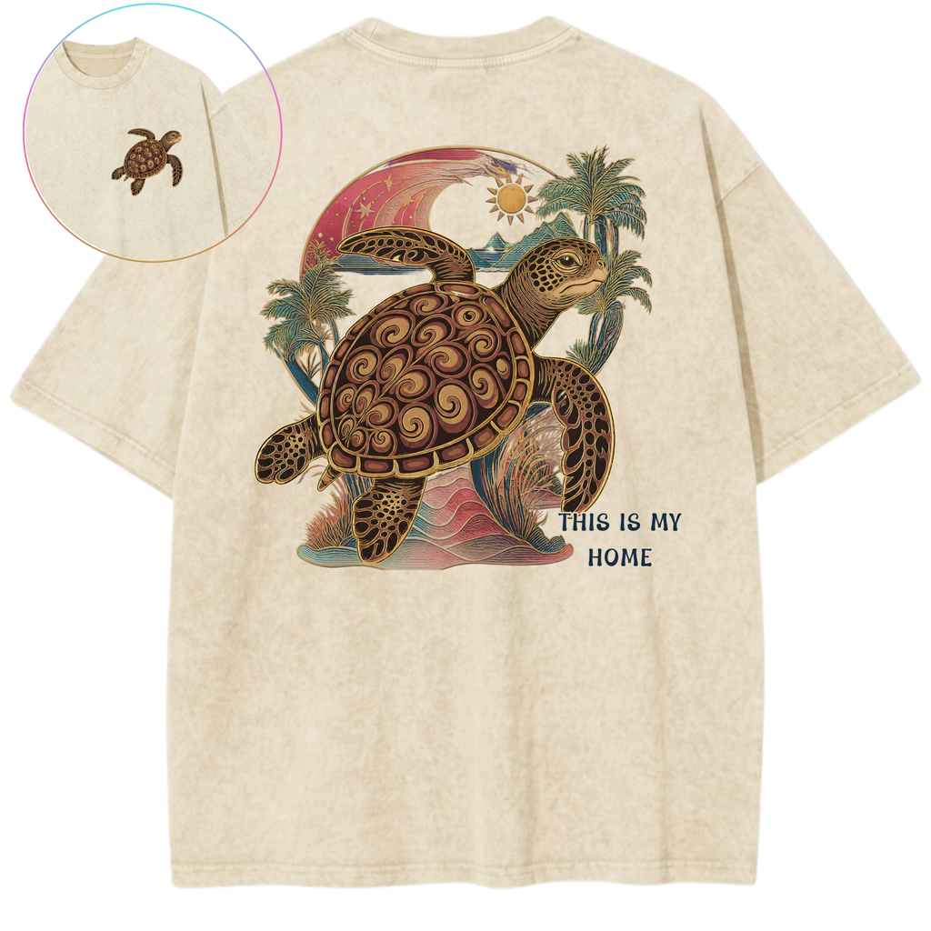 This Is My Home Sea Turtle Beach Protection Vintage Wash Oversized T-Shirt