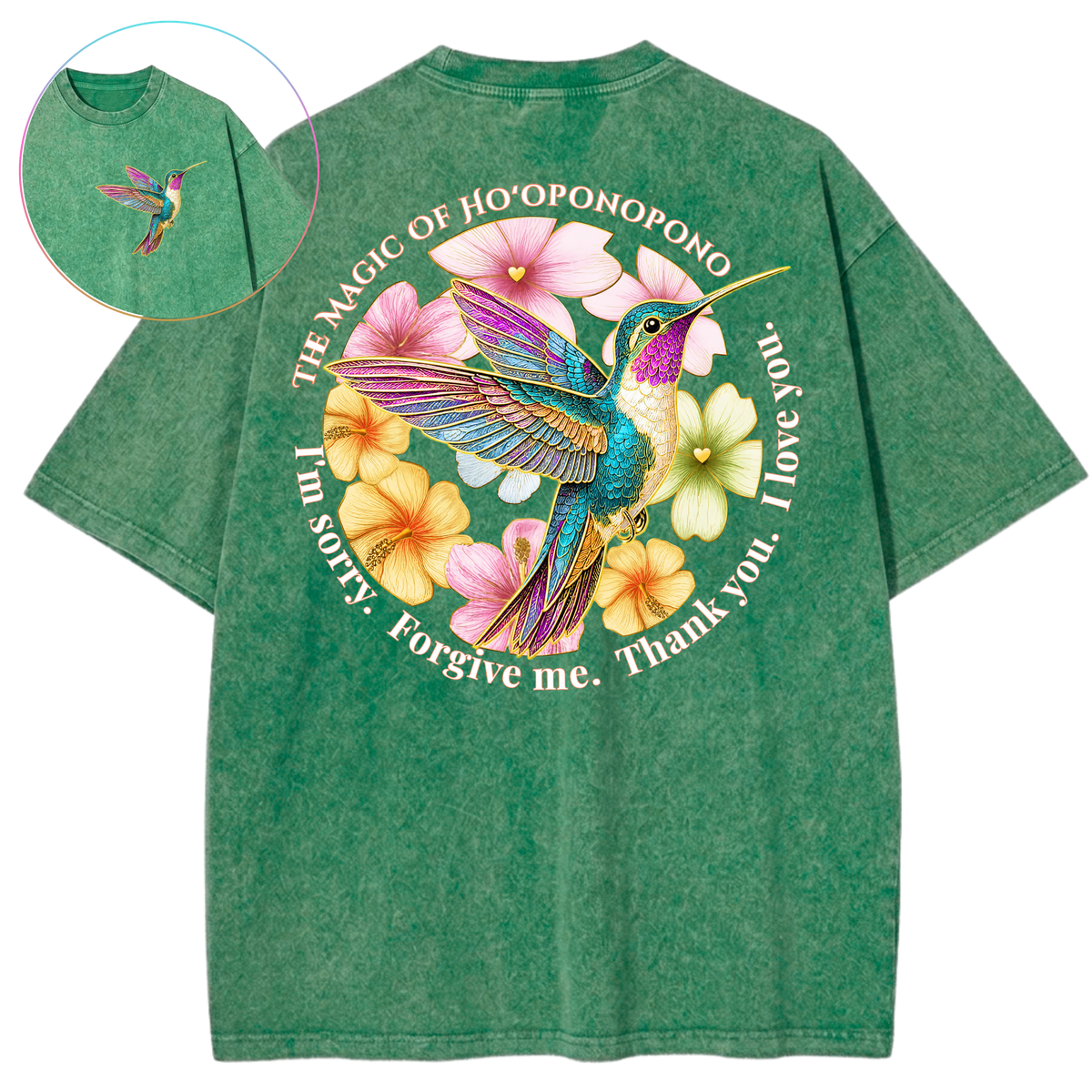 Ho'oponopono Healing Hummingbird Sacred Circle Vintage Wash Oversized T-Shirt