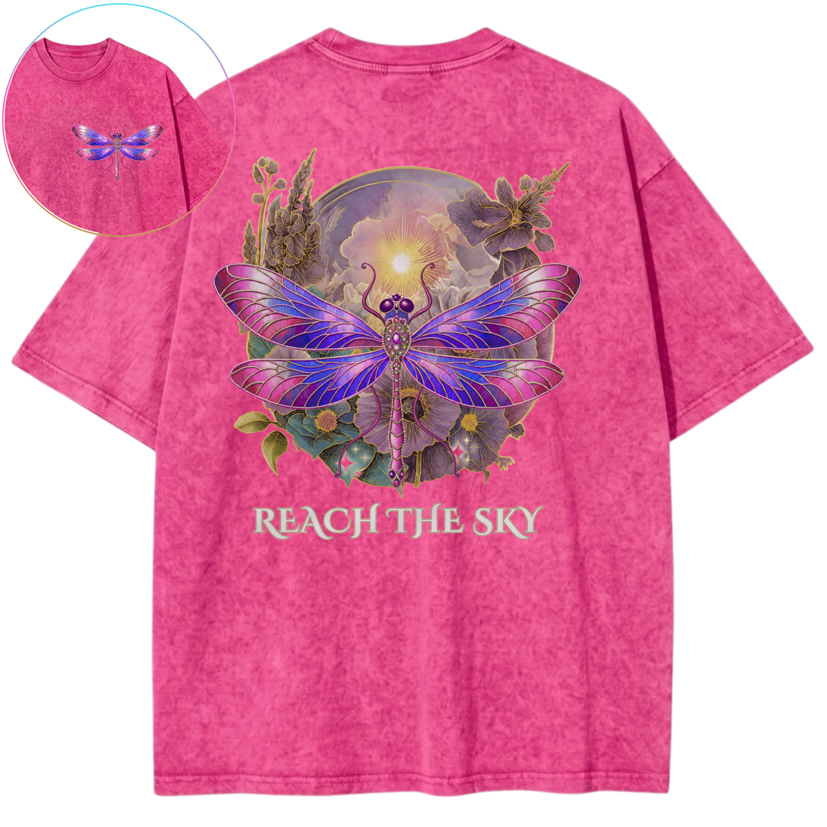 Reach The Sky Dragonfly Moonlit Light Vintage Wash Oversized T-Shirt