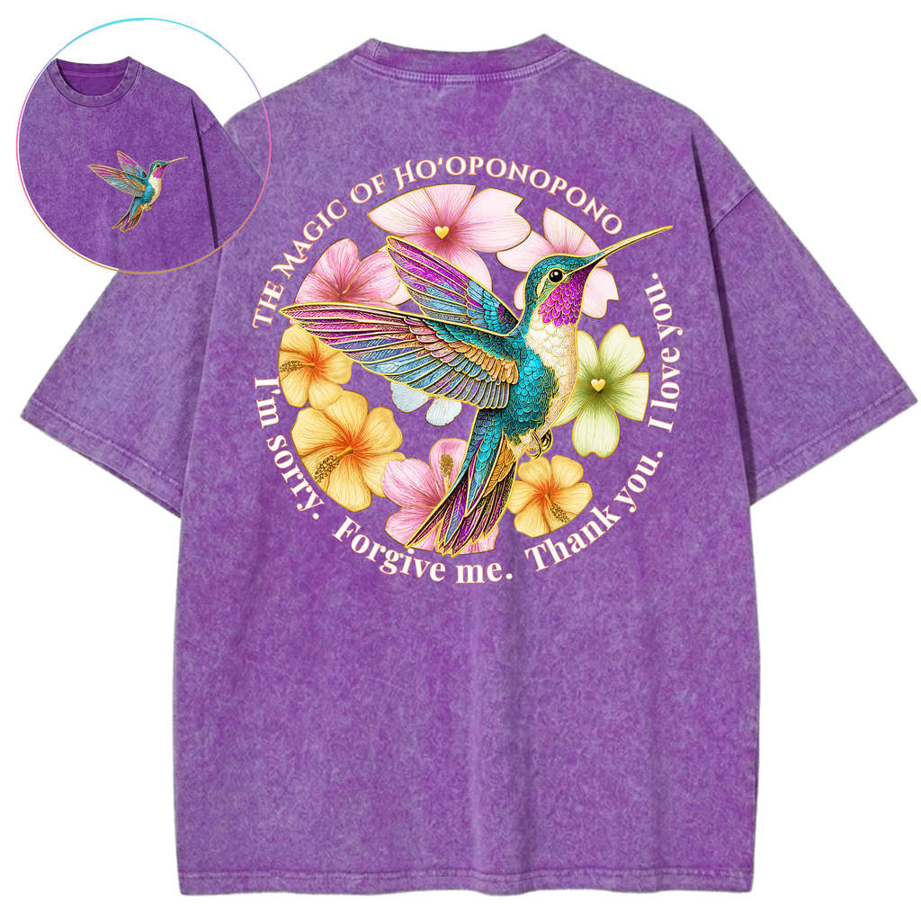 Ho'oponopono Healing Hummingbird Sacred Circle Vintage Wash Oversized T-Shirt