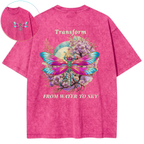 Transform From Water To Sky Dragonfly Purple Bloom Vintage Wash Oversized T-Shirt