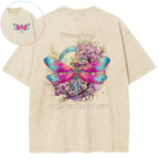 Transform From Water To Sky Dragonfly Purple Bloom Vintage Wash Oversized T-Shirt