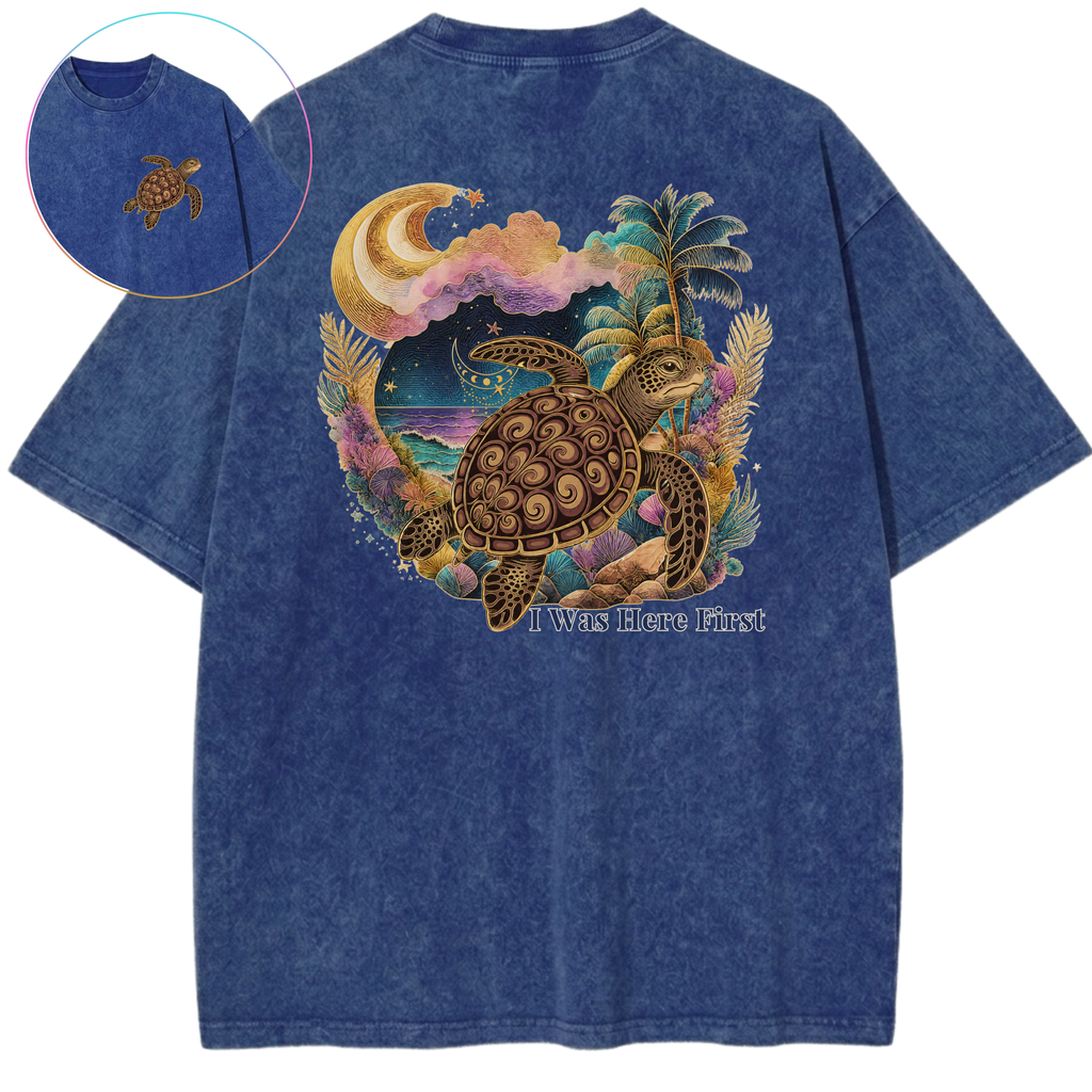 I Was Here First Sea Turtle Sunset Protection Vintage Wash Oversized T-Shirt