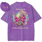 Transform From Water To Sky Dragonfly Purple Bloom Vintage Wash Oversized T-Shirt