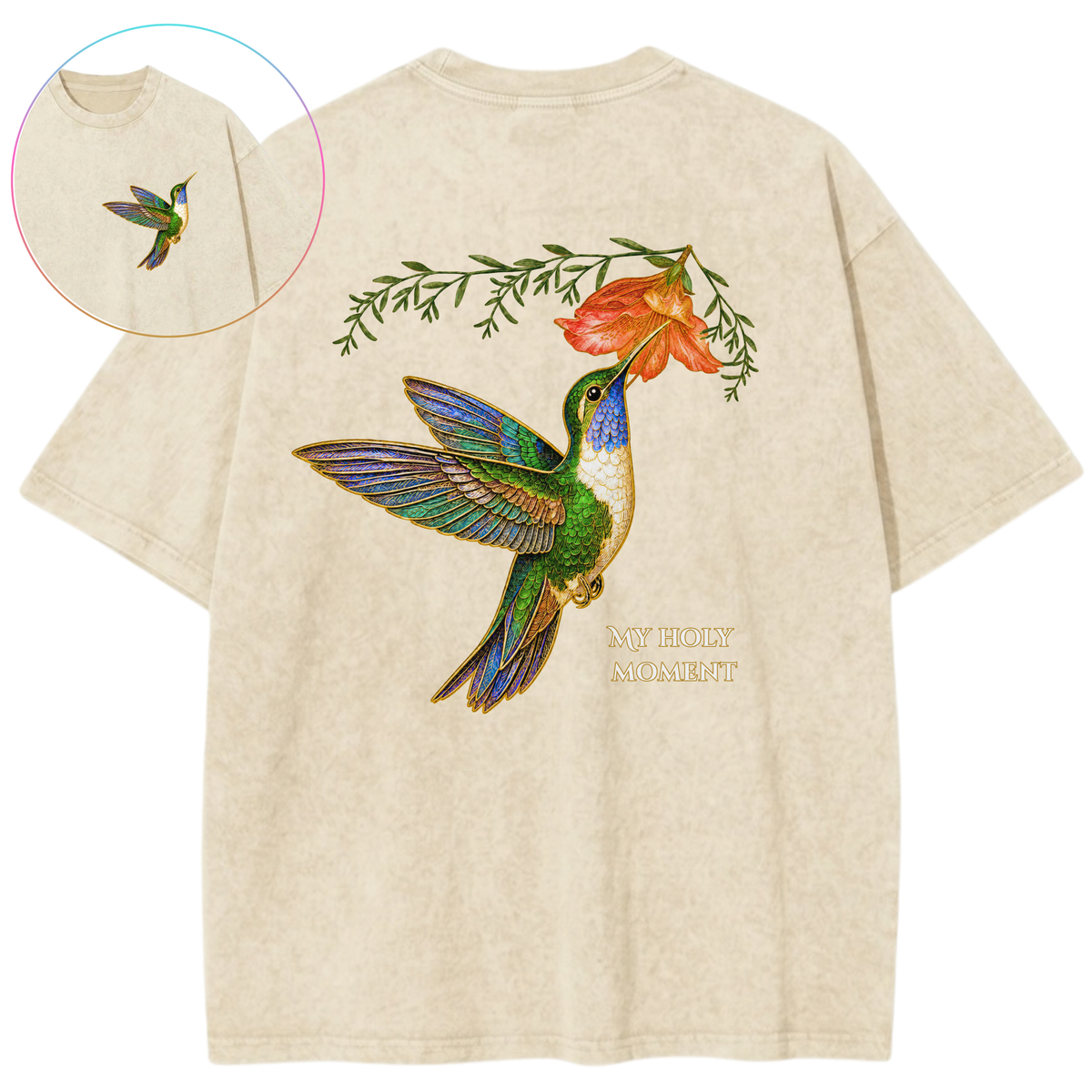 My Holy Moment Hummingbird Sacred Peace Vintage Wash Oversized T-Shirt