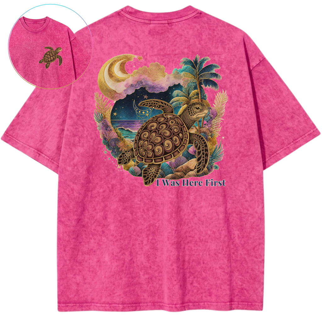 I Was Here First Sea Turtle Sunset Protection Vintage Wash Oversized T-Shirt