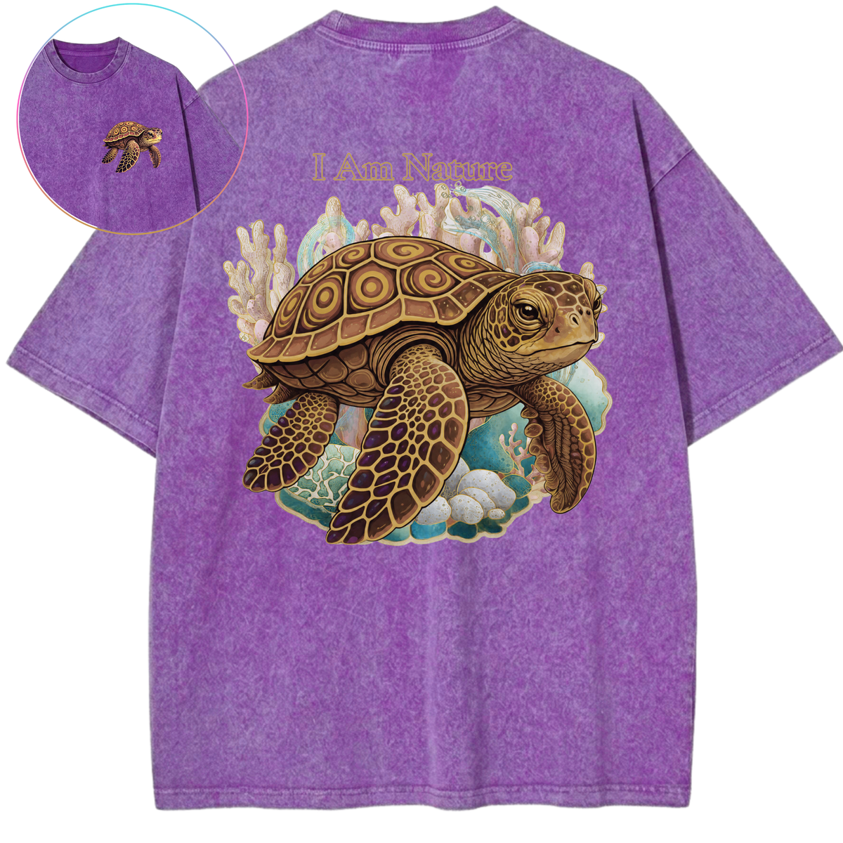 I Am Nature Sea Turtle Coral Reef Vintage Wash Oversized T-Shirt
