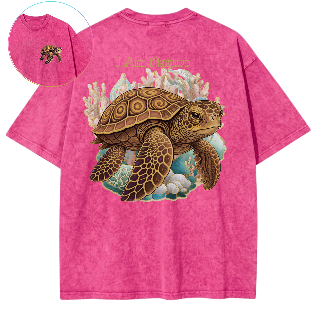 I Am Nature Sea Turtle Coral Reef Vintage Wash Oversized T-Shirt