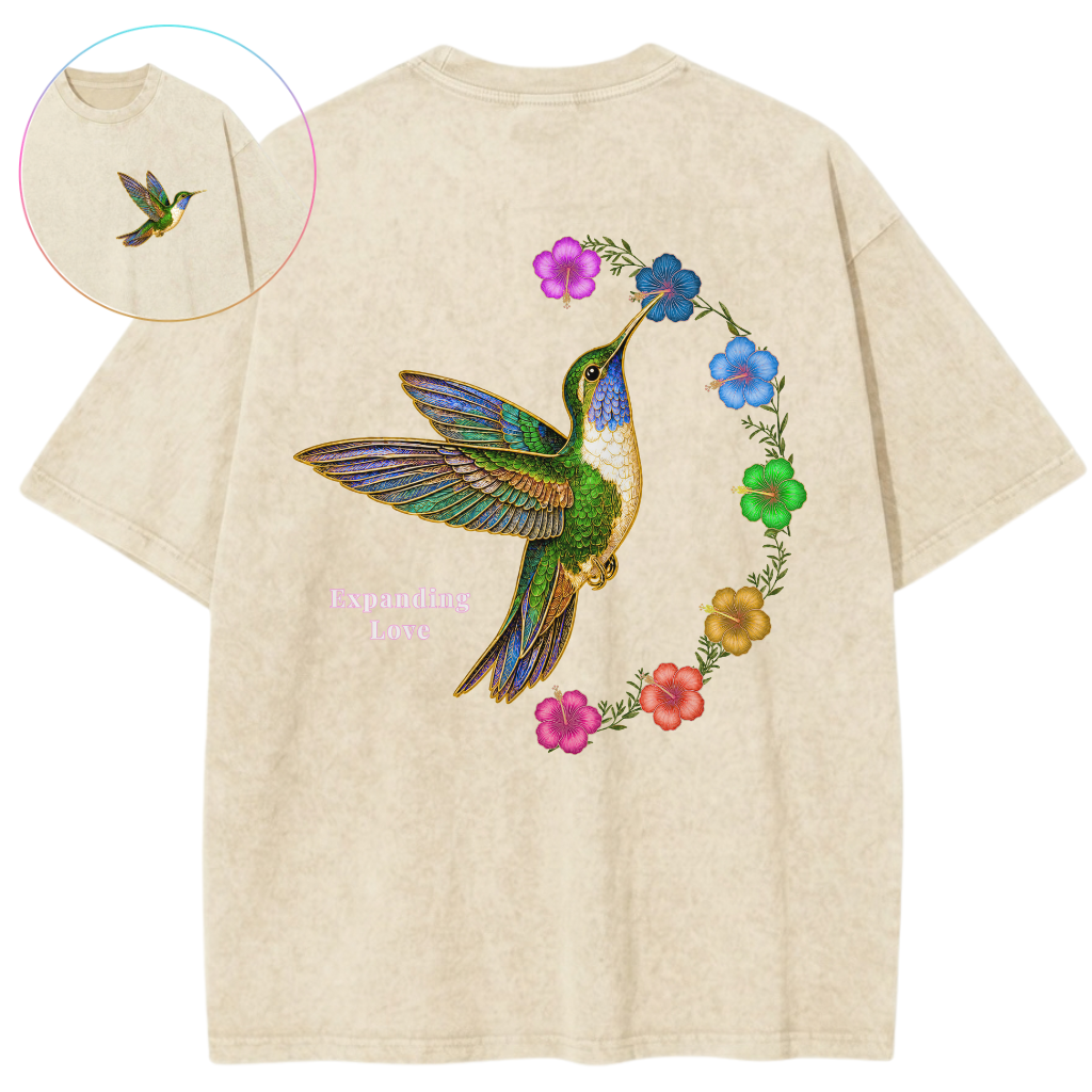 Expanding Love Hummingbird 7 Chakras Vintage Wash Oversized T-Shirt