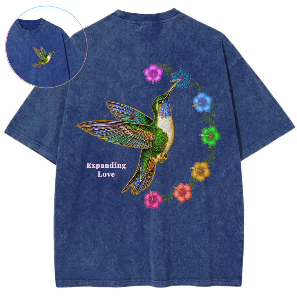 Expanding Love Hummingbird 7 Chakras Vintage Wash Oversized T-Shirt