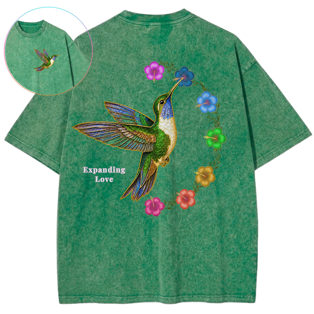 Expanding Love Hummingbird 7 Chakras Vintage Wash Oversized T-Shirt