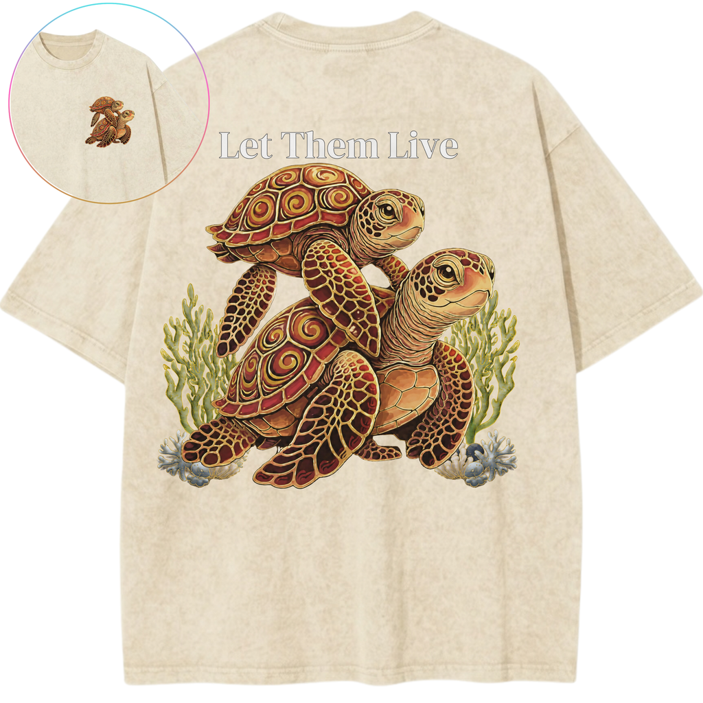 Let Them Live Sea Turtles Ocean Conservation Vintage Wash Oversized T-Shirt