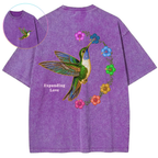 Expanding Love Hummingbird 7 Chakras Vintage Wash Oversized T-Shirt