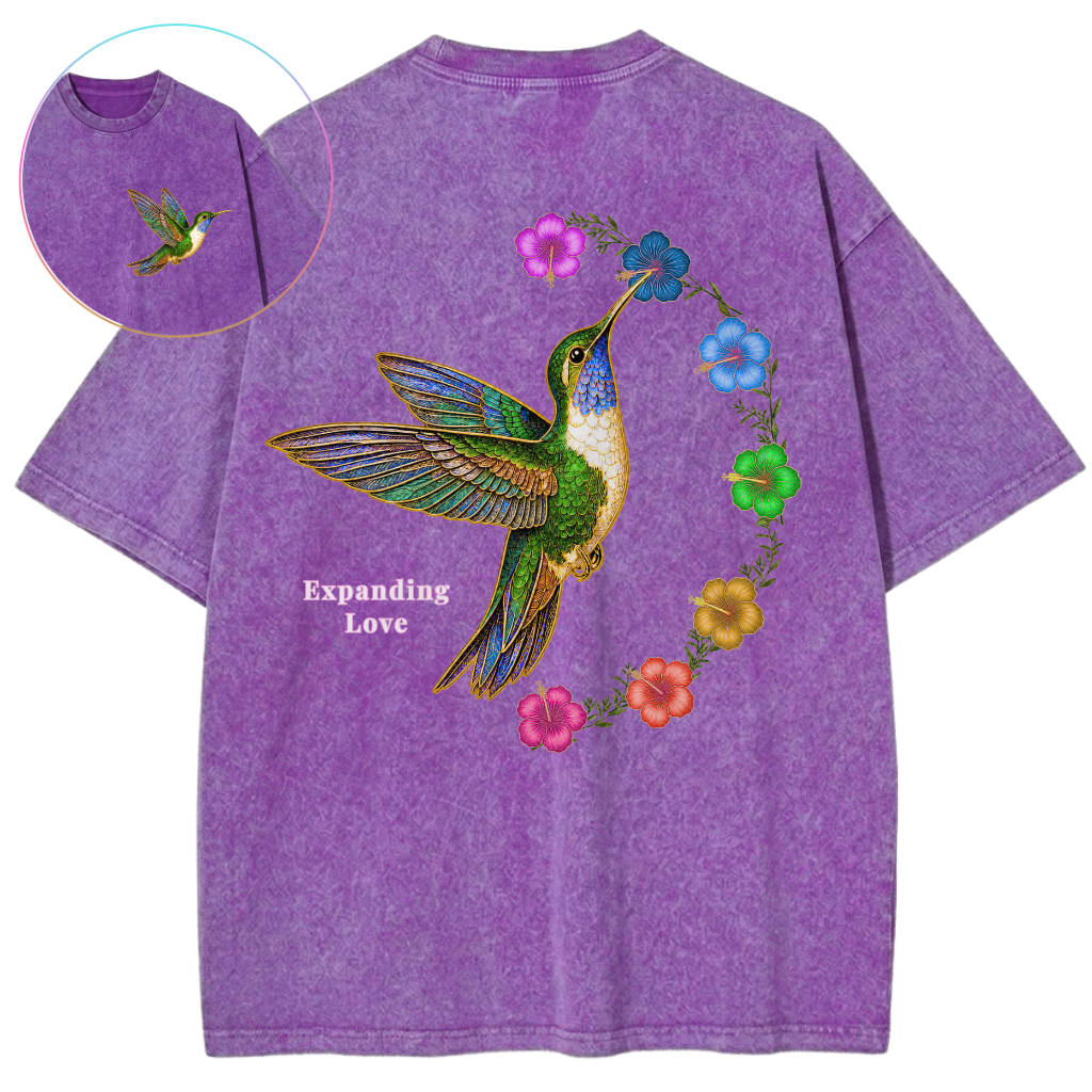 Expanding Love Hummingbird 7 Chakras Vintage Wash Oversized T-Shirt