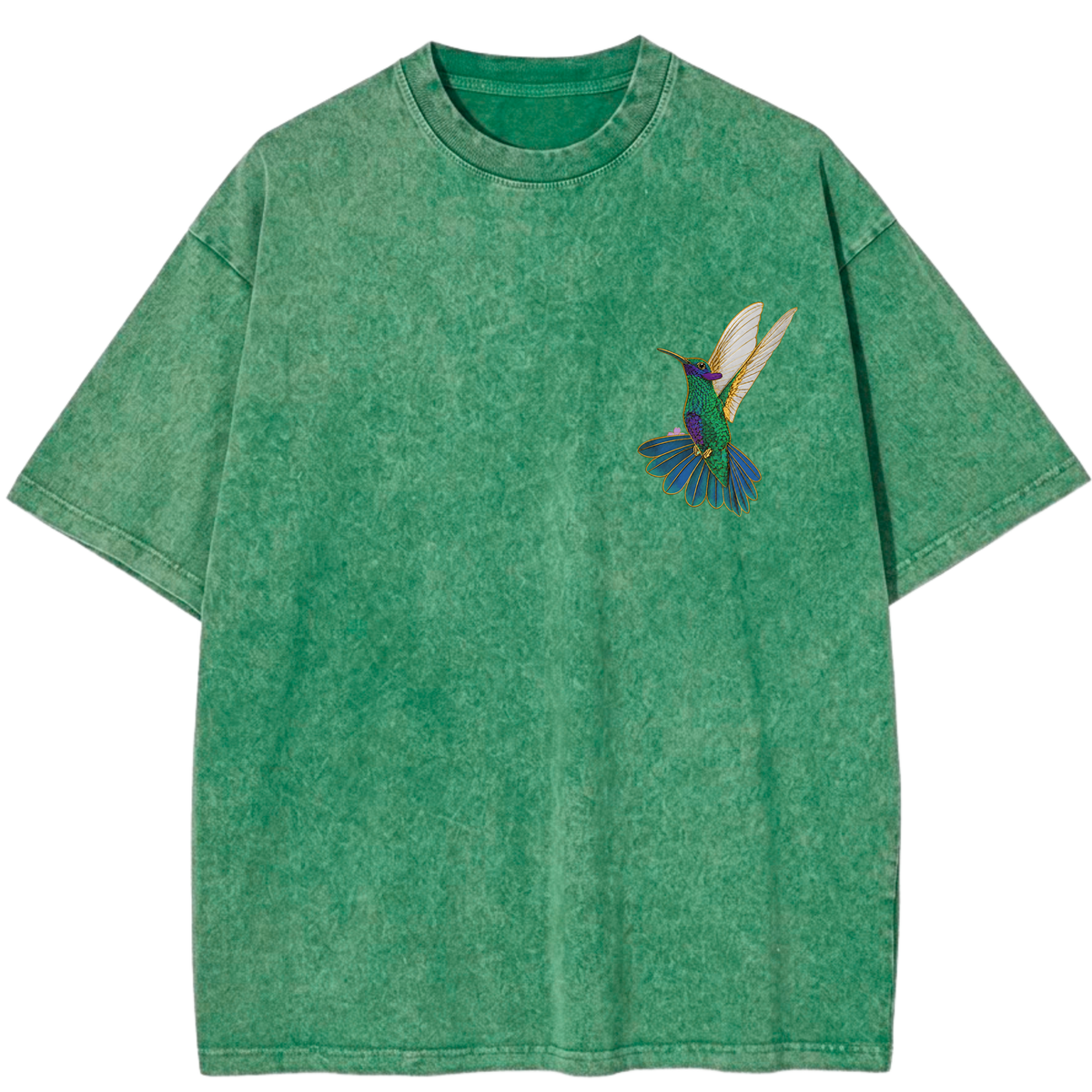 Happiness Hummingbird In Flight Floral Magic Vintage Wash Oversized T-Shirt