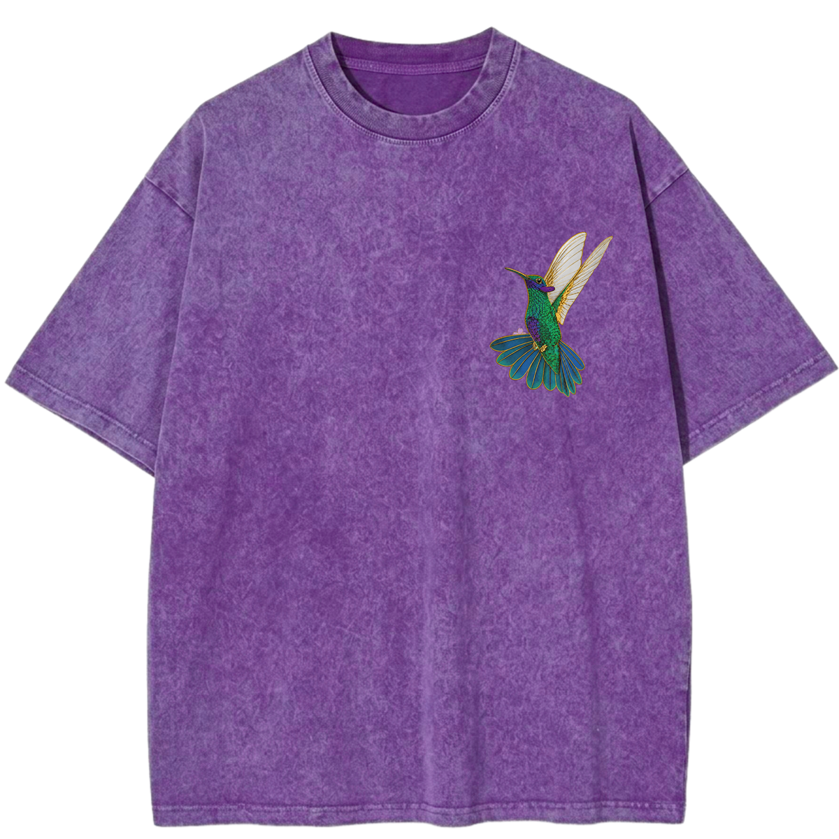 Happiness Hummingbird In Flight Floral Magic Vintage Wash Oversized T-Shirt