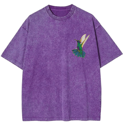 Happiness Hummingbird In Flight Floral Magic Vintage Wash Oversized T-Shirt