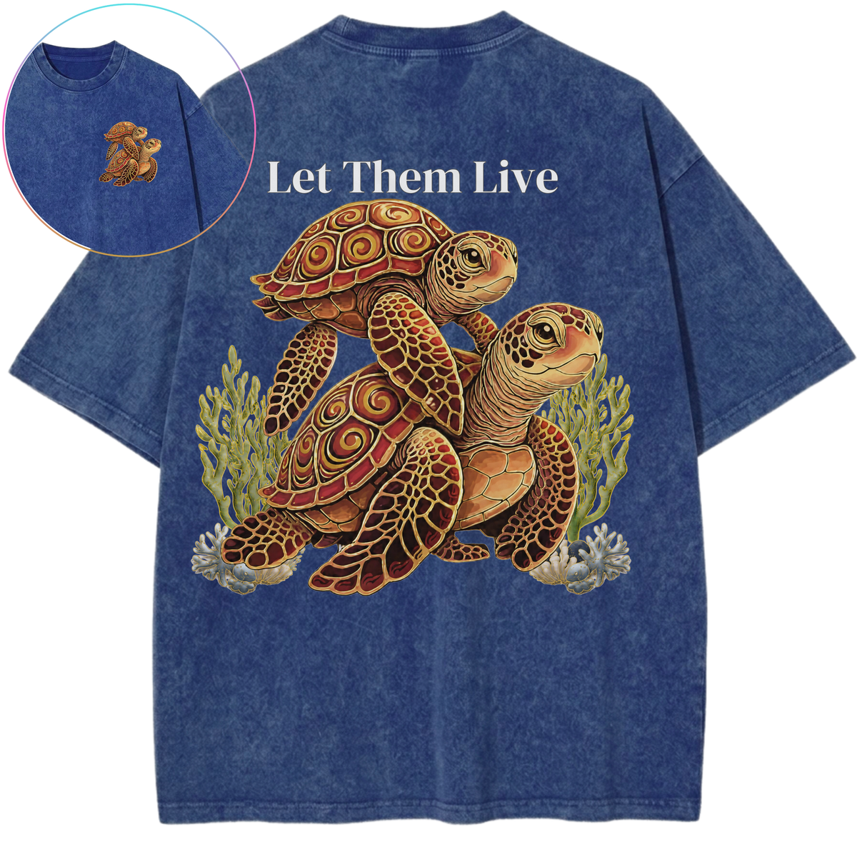 Let Them Live Sea Turtles Ocean Conservation Vintage Wash Oversized T-Shirt