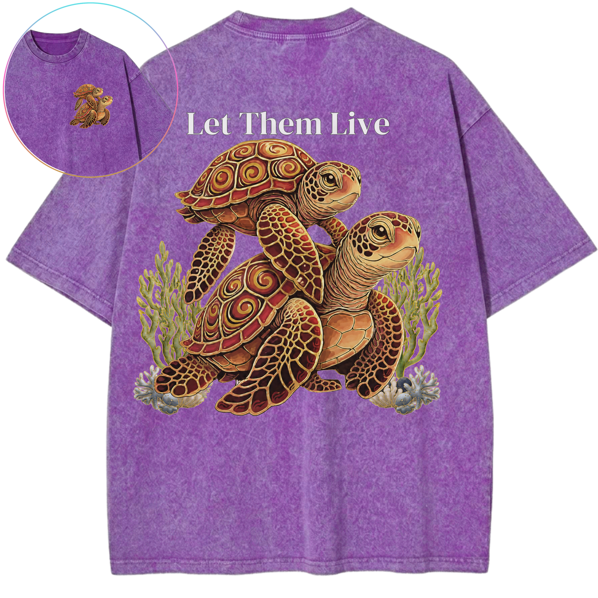 Let Them Live Sea Turtles Ocean Conservation Vintage Wash Oversized T-Shirt