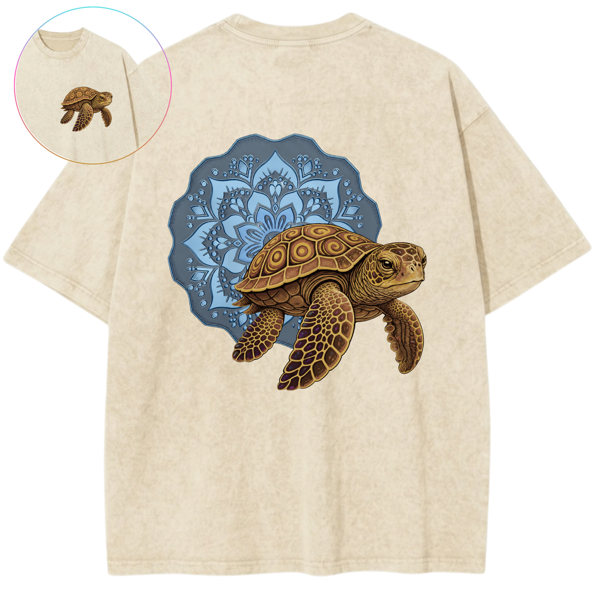 Ocean Guardian Sacred Mandala Sea Turtle Vintage Wash Oversized T-Shirt