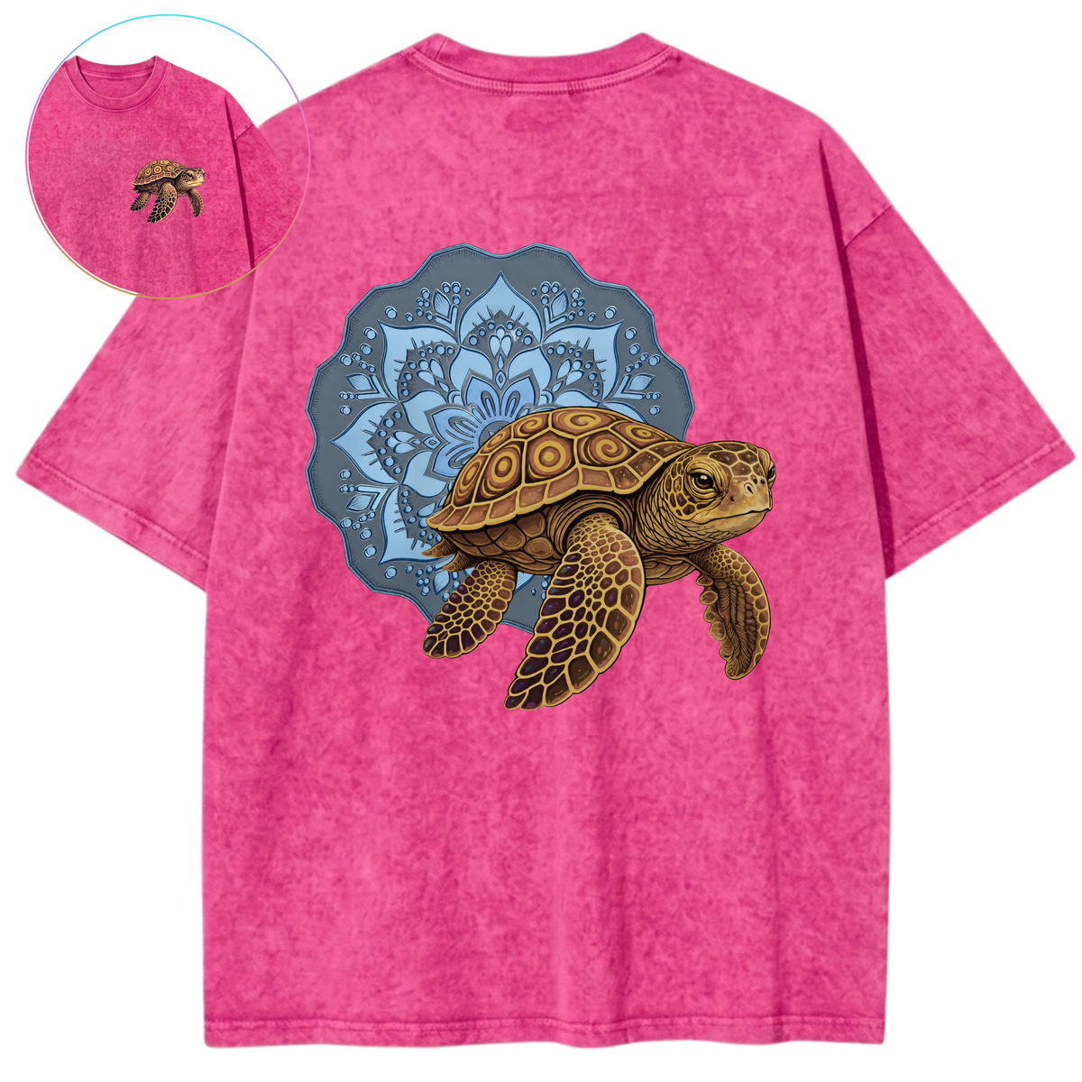 Ocean Guardian Sacred Mandala Sea Turtle Vintage Wash Oversized T-Shirt