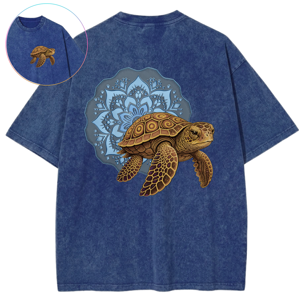 Ocean Guardian Sacred Mandala Sea Turtle Vintage Wash Oversized T-Shirt