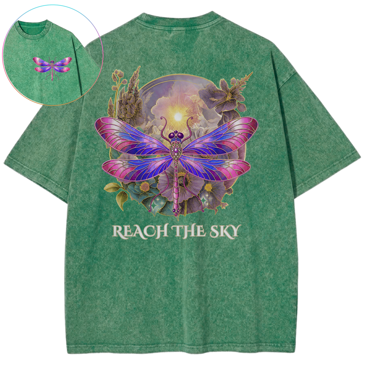 Reach The Sky Dragonfly Moonlit Light Vintage Wash Oversized T-Shirt