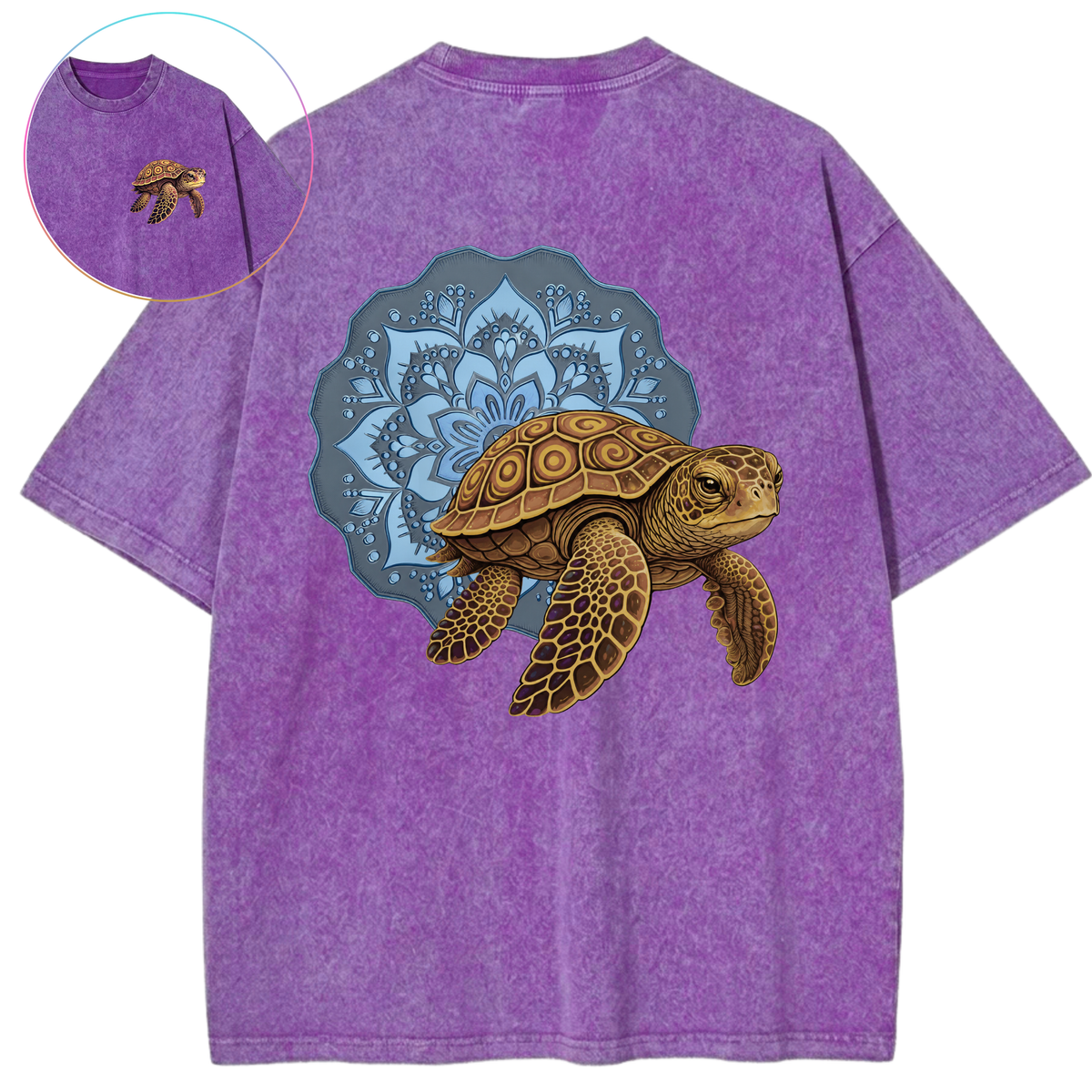 Ocean Guardian Sacred Mandala Sea Turtle Vintage Wash Oversized T-Shirt