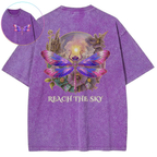 Transform From Water To Sky Dragonfly Purple Bloom Vintage Wash Oversized T-Shirt